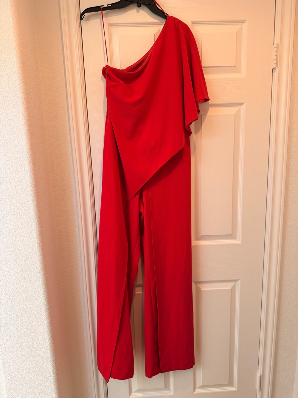 Adrianna Papell One-Shoulder Red Draped Jumpsuit